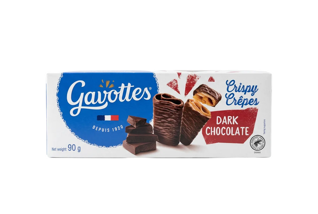 Gavottes Dark Chocolate Crispy Crêpes 90g box on white background