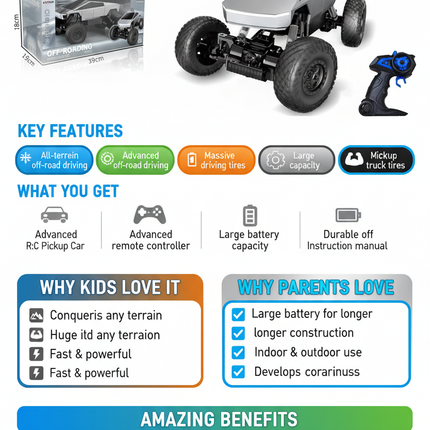 1:16 R/C Pickup Car Benefits Infographic