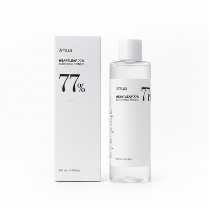 ANUA Heartleaf 77% Soothing Toner — box and bottle on white background