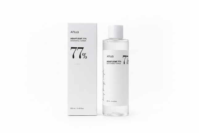 ANUA Heartleaf 77% Soothing Toner — box and bottle on white background