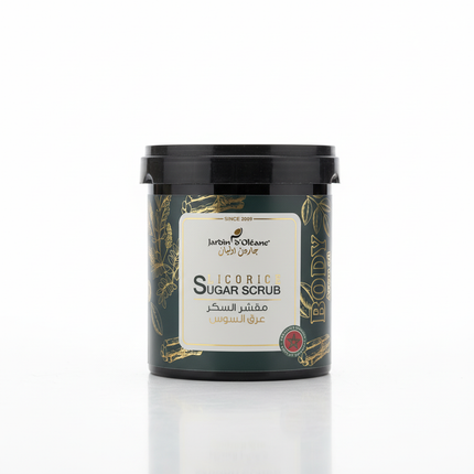 Jardin d'Oleane Licorice Sugar Scrub jar on white background