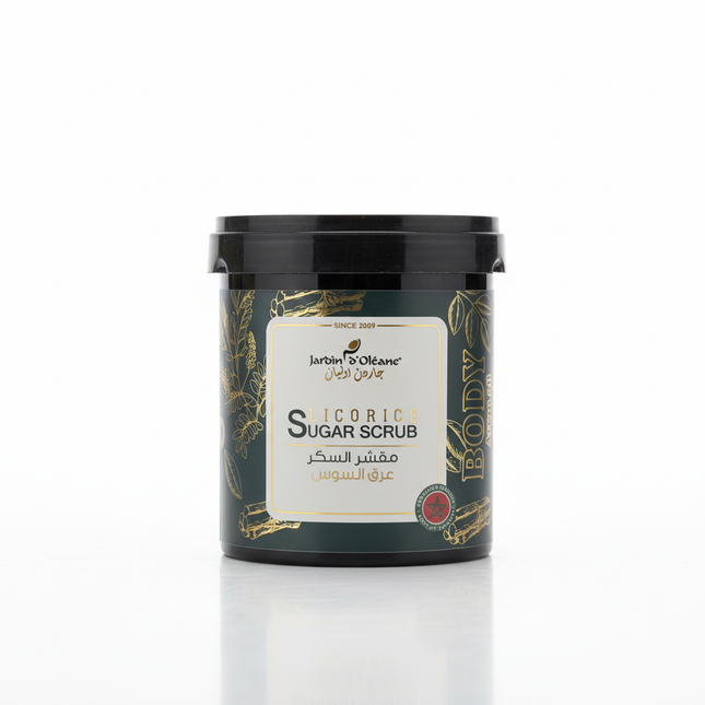 Jardin d'Oleane Licorice Sugar Scrub jar on white background