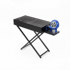 Portable folding charcoal BBQ grill with chrome grate and X-leg stand