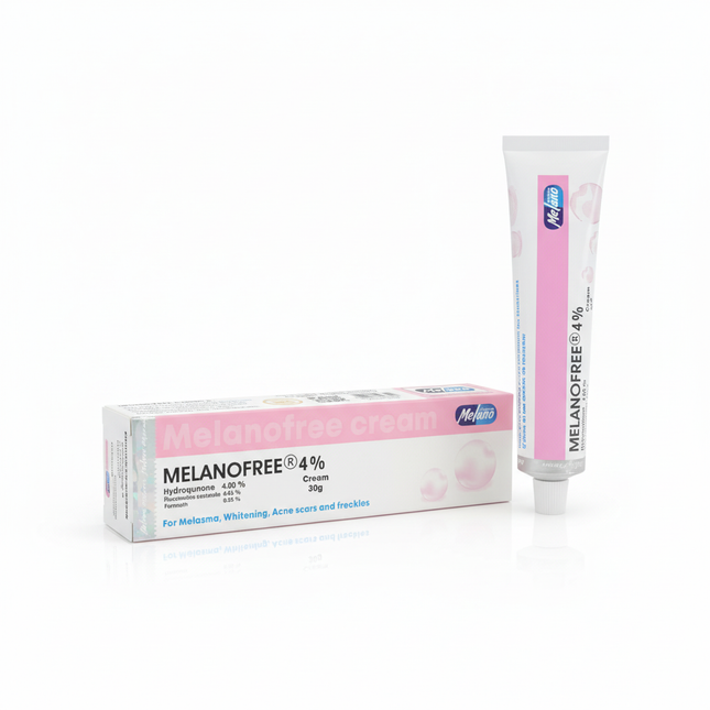MelanoFree Cream 4% box and tube on white background