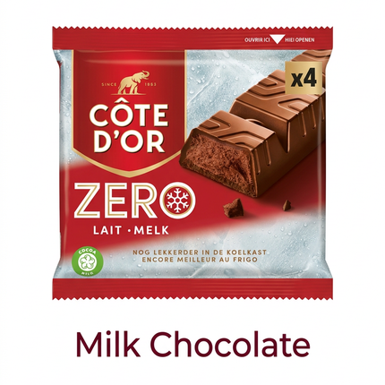 Côte d’Or Zero milk chocolate four-bar pack, enjoy chilled