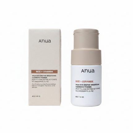ANUA Rice Enzyme Brightening Cleansing Powder — box and bottle on white background