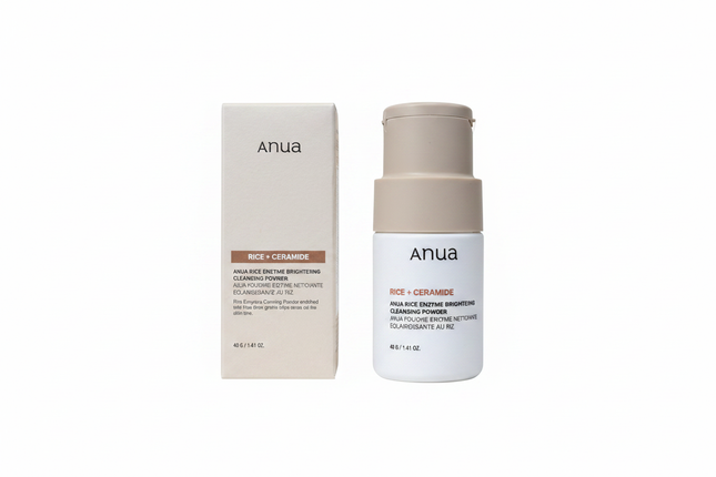 ANUA Rice Enzyme Brightening Cleansing Powder — box and bottle on white background