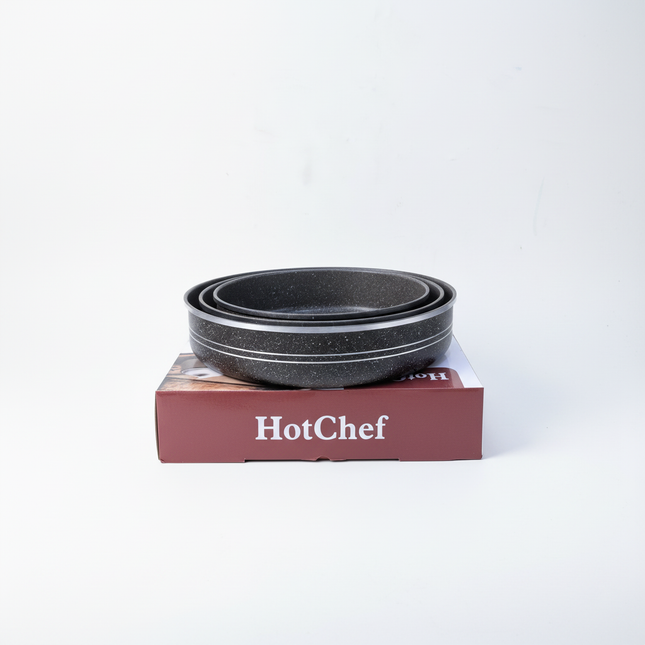 HotChef 3-piece granite non-stick oven tray set with speckled finish stacked