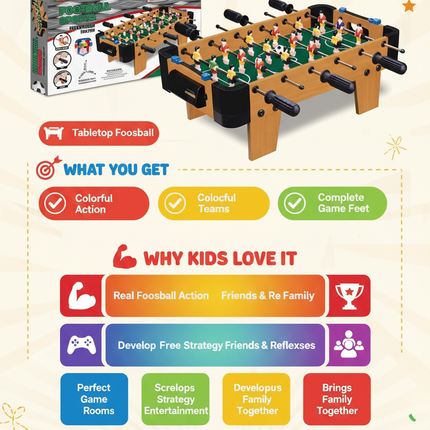 Wooden football table benefits and features infographic