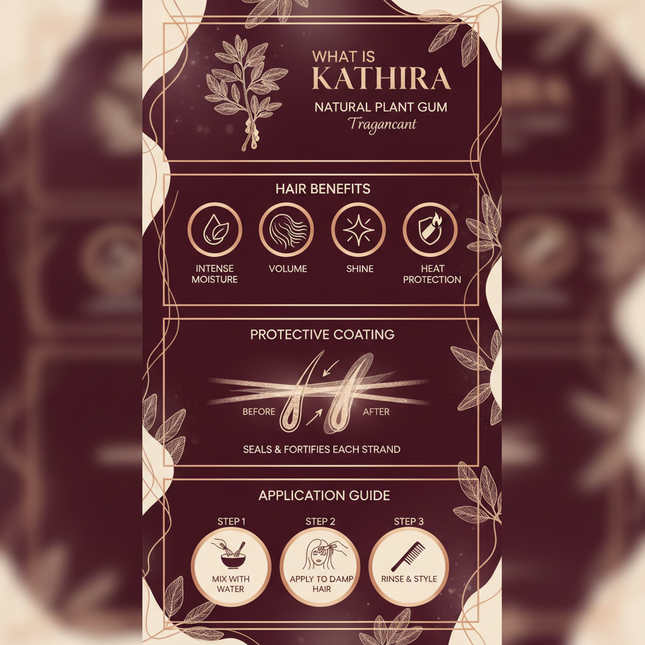 Kathira hair gel benefits - Natural volume and moisture infographic