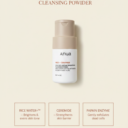 ANUA Rice Enzyme Brightening Cleansing Powder — branded ingredient infographic