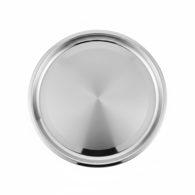 65cm stainless steel serving tray top view showing full circular shape