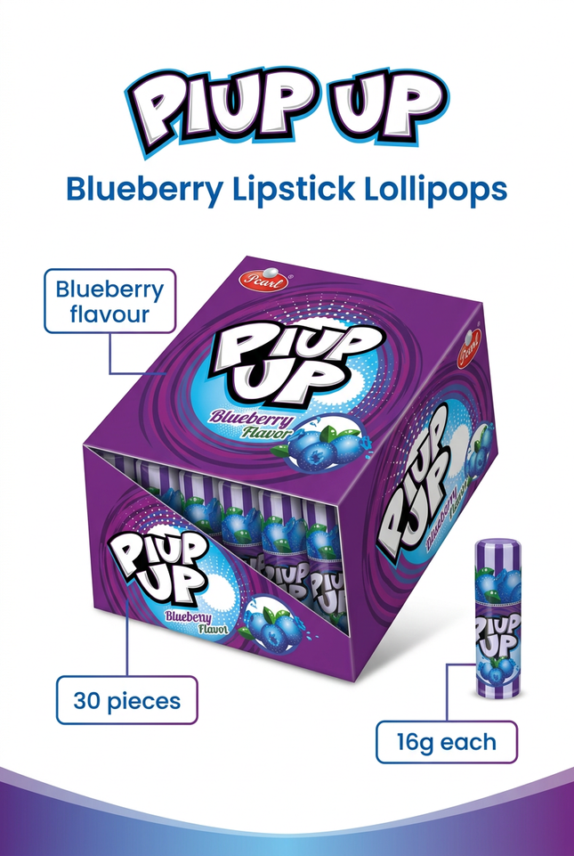 PIUP UP blueberry lollipops 30 pieces 16g infographic