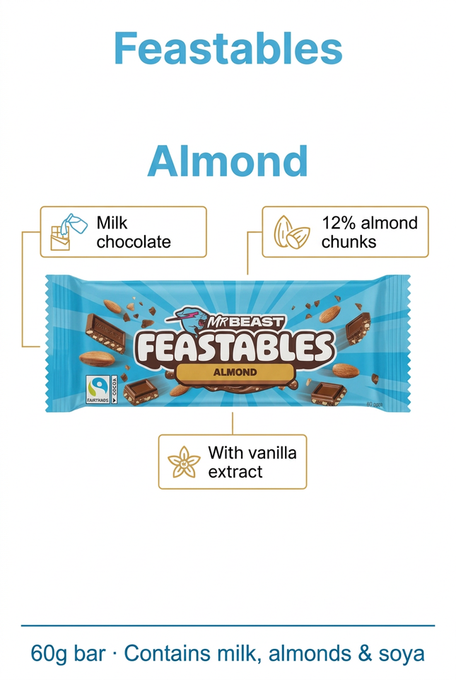 Feastables Almond 60g product infographic
