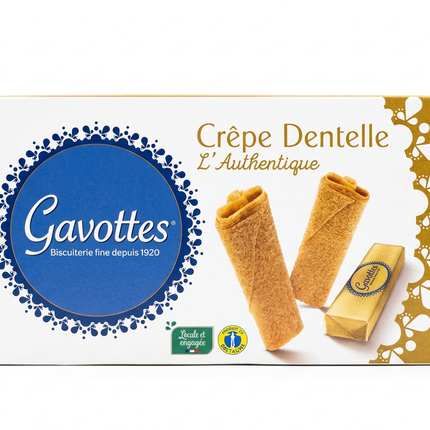 Gavottes Crêpe Dentelle L’Authentique butter crisps 125g box on white background