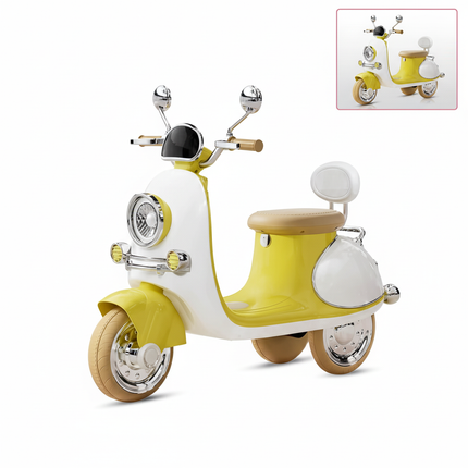 Yellow Vespa electric scooter for kids