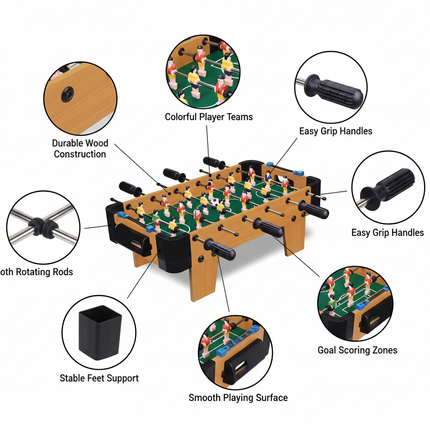 Foosball table features diagram with zoomed details
