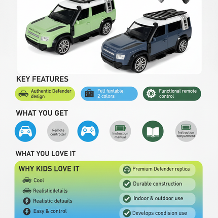 Defender R/C Car Benefits Infographic