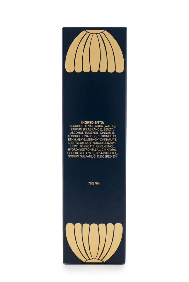 Rêve d’Or packaging ingredient panel and 70% vol. marking