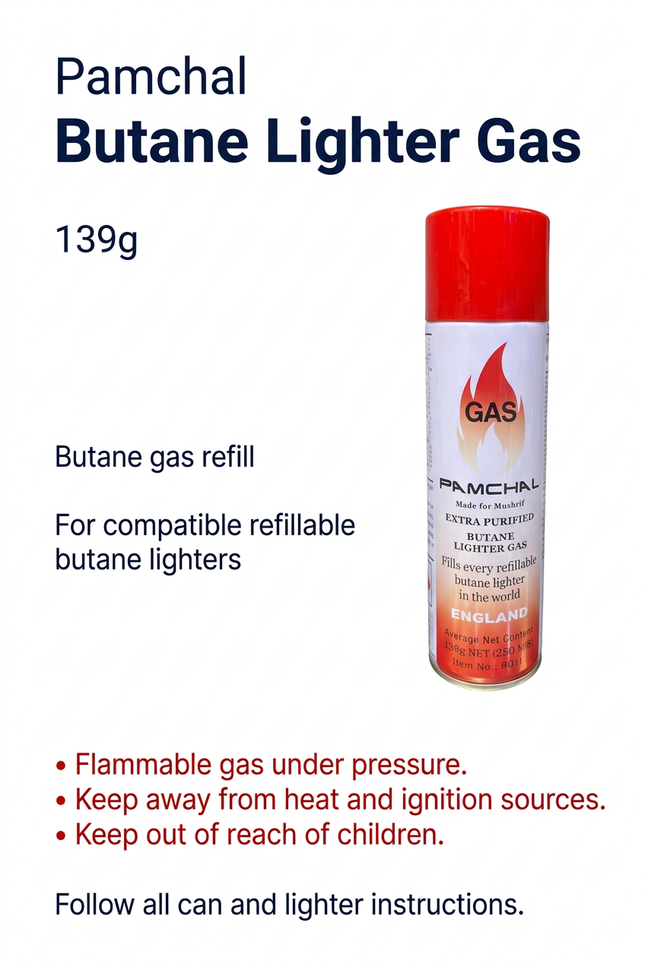 Pamchal butane lighter gas 139g compatibility and safety information