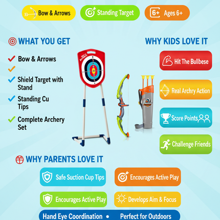 Shield target archery benefits and features infographic