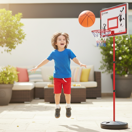 Child playing with Slam Dunk basketball hoop