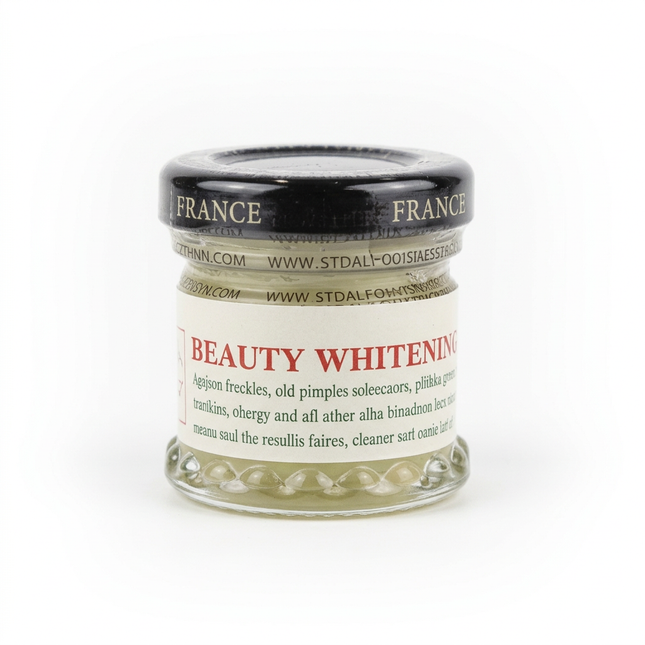 Beauty Whitening Cream glass jar with black lid on white