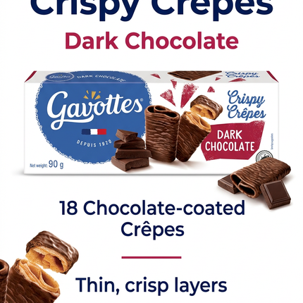 Gavottes 18 dark chocolate-coated crispy crêpes with delicate layers