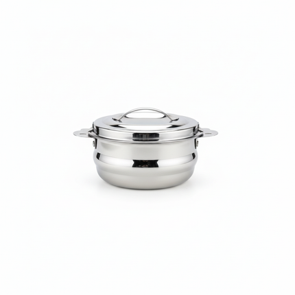 Mahaa Orchid stainless steel food server with mirror finish and lid
