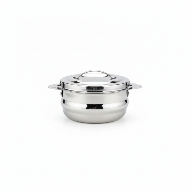 Mahaa Orchid stainless steel food server with mirror finish and lid