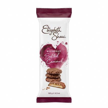 Elizabeth Shaw Milk Chocolate Salted Caramel Biscuits 140g on white