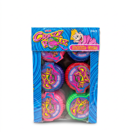 Crazy Rollz Bubble Gum 24-roll display box on white background