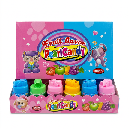 Fruit Flavor Pearl Candy 30 piece display box on white background