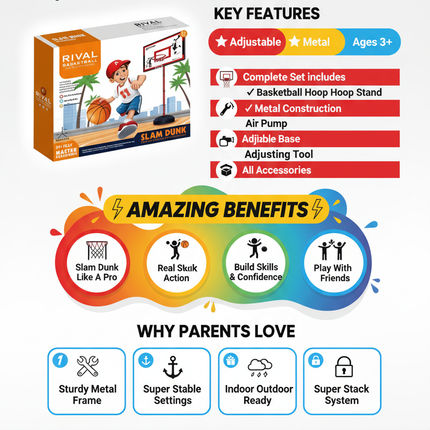 Basketball set benefits and features infographic