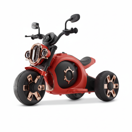 Red electric motor bike with rose gold accents