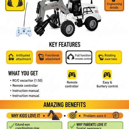 R/C Engineering Excavator Benefits Infographic