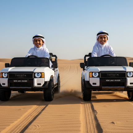 Qatari children driving Prado in desert