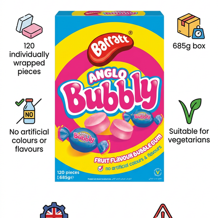 Anglo Bubbly fruit flavour bubble gum pack information