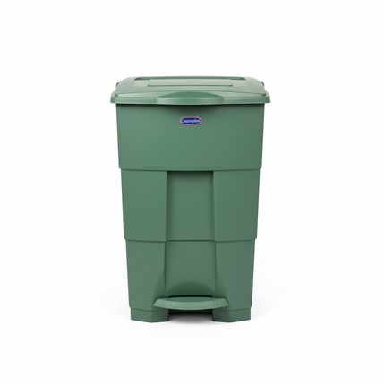 Cosmoplast 45L sage green pedal bin on white background