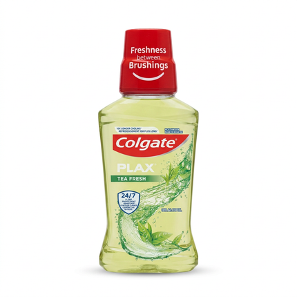Colgate Plax Tea Fresh 250ml pale green mouthwash bottle with red cap