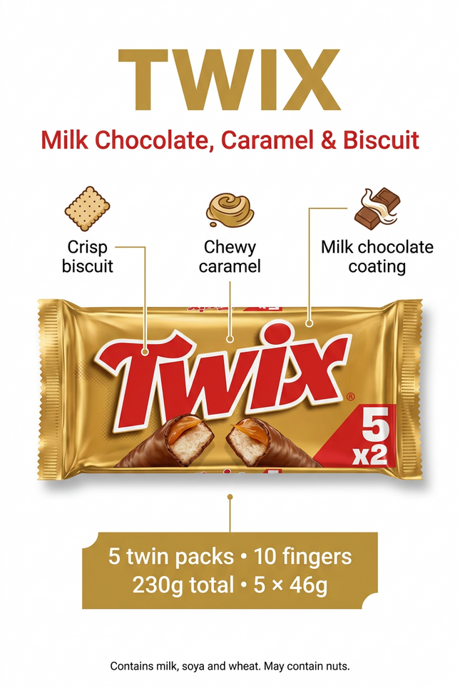 Twix chocolate caramel biscuit multipack information