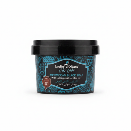 Jardin d'Oléane Moroccan Black Soap Eucalyptus 250g clean white background product shot
