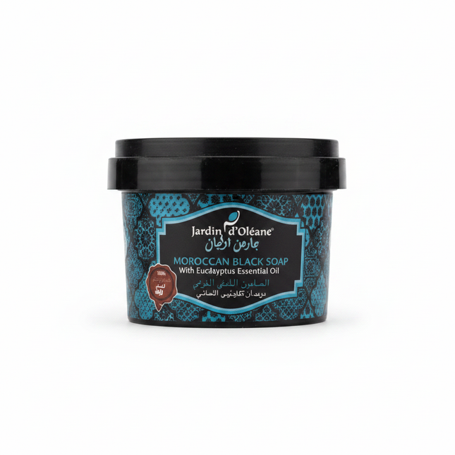 Jardin d'Oléane Moroccan Black Soap Eucalyptus 250g clean white background product shot