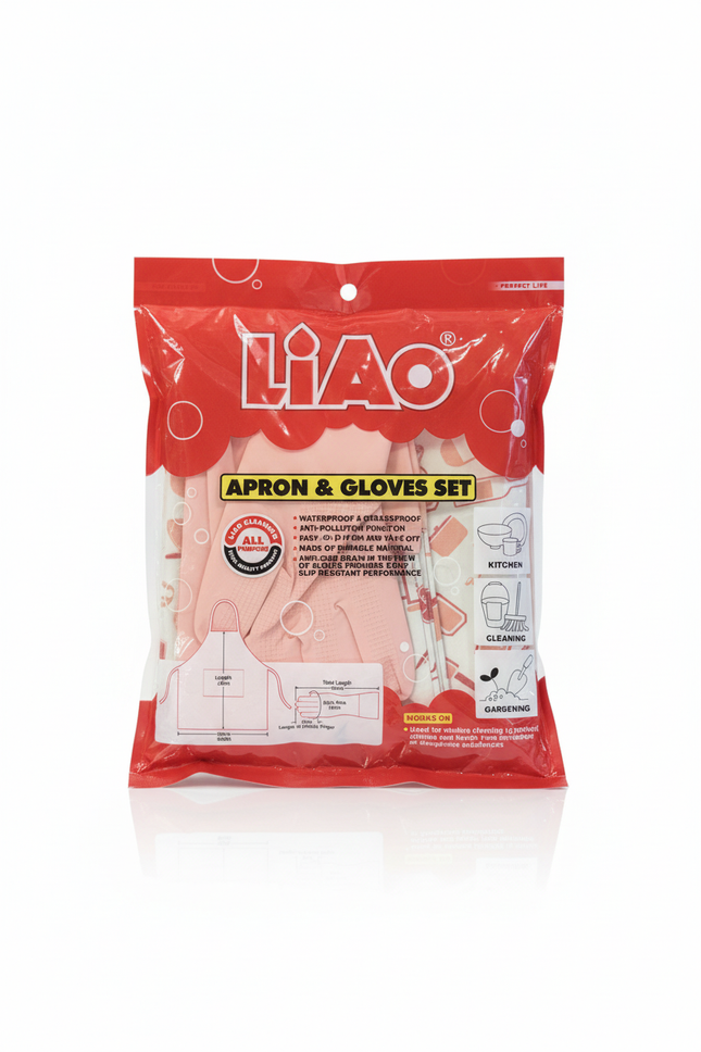 LIAO Apron and Gloves Set on white background