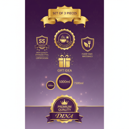 DINA hot pot set features infographic showing 3 piece set and benefits