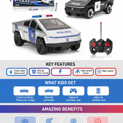 Tesla Cybertruck Police R/C Car Benefits Infographic