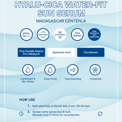 SKIN1004 Madagascar Centella Hyalu-Cica Water-Fit Sun Serum infographic