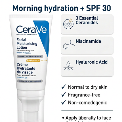 CeraVe AM SPF 30 ingredients, skin type and morning-use guide
