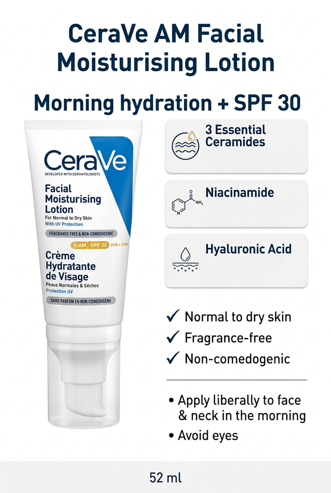 CeraVe AM SPF 30 ingredients, skin type and morning-use guide