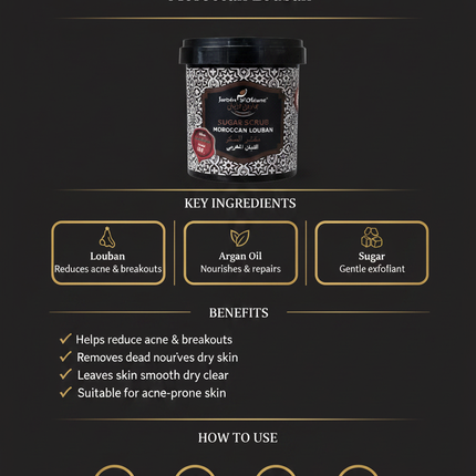 Jardin D'Oleane Sugar Scrub Moroccan Louban - infographic